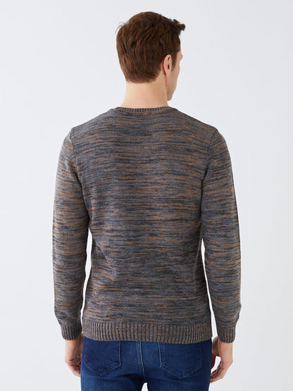 Crew Neck Long Sleeve Patterned Men's Knitwear Sweater