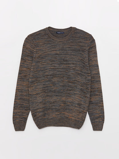 Crew Neck Long Sleeve Patterned Men's Knitwear Sweater