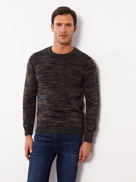 Crew Neck Long Sleeve Patterned Men's Knitwear Sweater