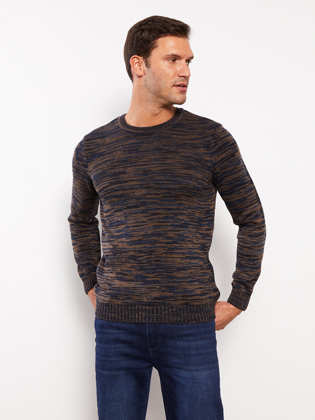 Crew Neck Long Sleeve Patterned Men's Knitwear Sweater