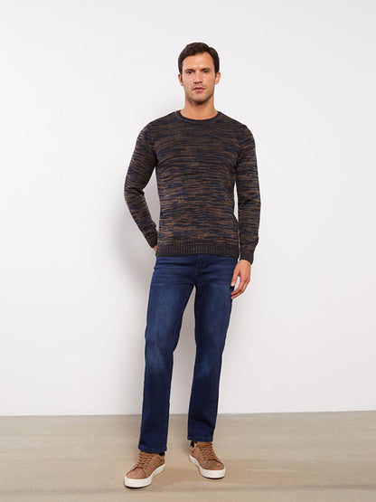 Crew Neck Long Sleeve Patterned Men's Knitwear Sweater