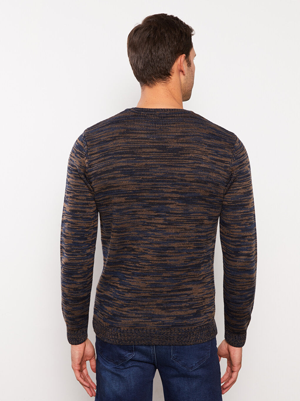 Crew Neck Long Sleeve Patterned Men's Knitwear Sweater