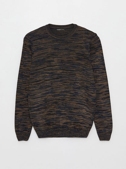 Crew Neck Long Sleeve Patterned Men's Knitwear Sweater