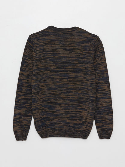 Crew Neck Long Sleeve Patterned Men's Knitwear Sweater