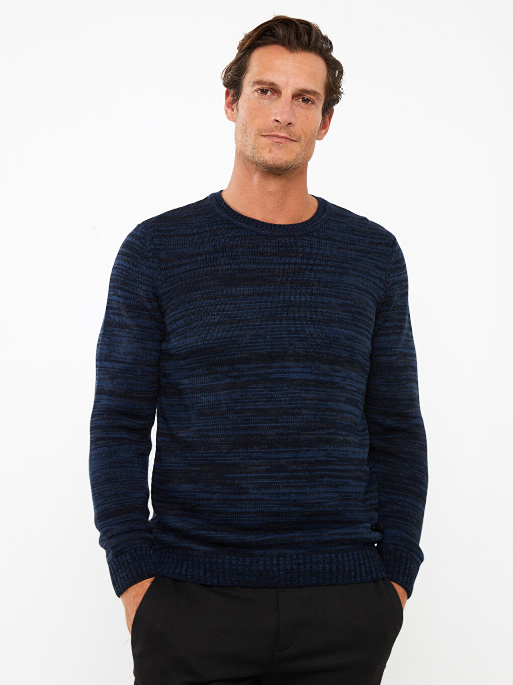 Crew Neck Long Sleeve Patterned Men's Knitwear Sweater