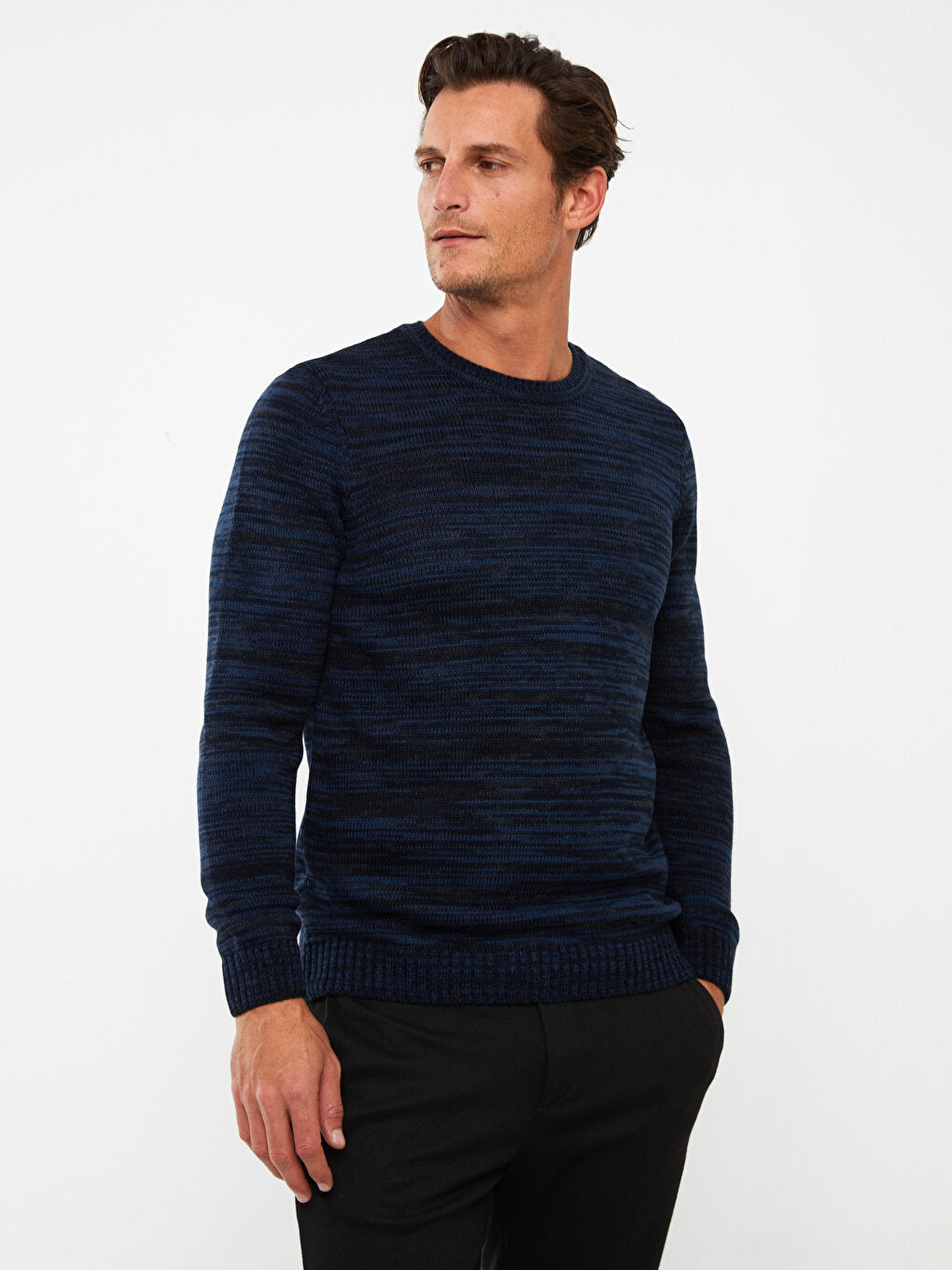 Crew Neck Long Sleeve Patterned Men's Knitwear Sweater