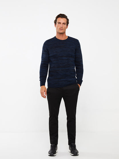 Crew Neck Long Sleeve Patterned Men's Knitwear Sweater