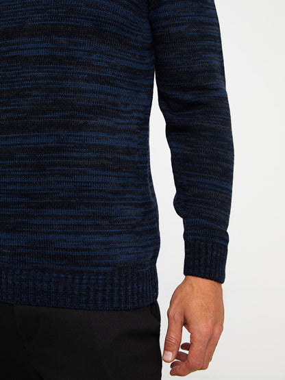 Crew Neck Long Sleeve Patterned Men's Knitwear Sweater