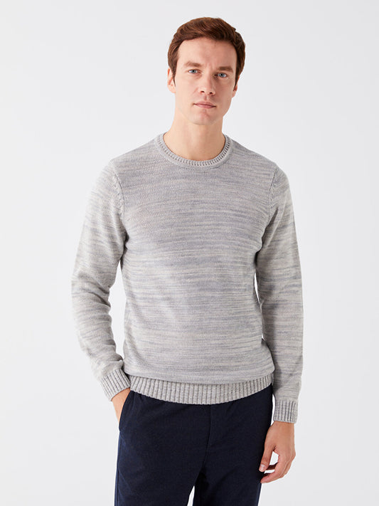 Crew Neck Long Sleeve Patterned Men's Knitwear Sweater