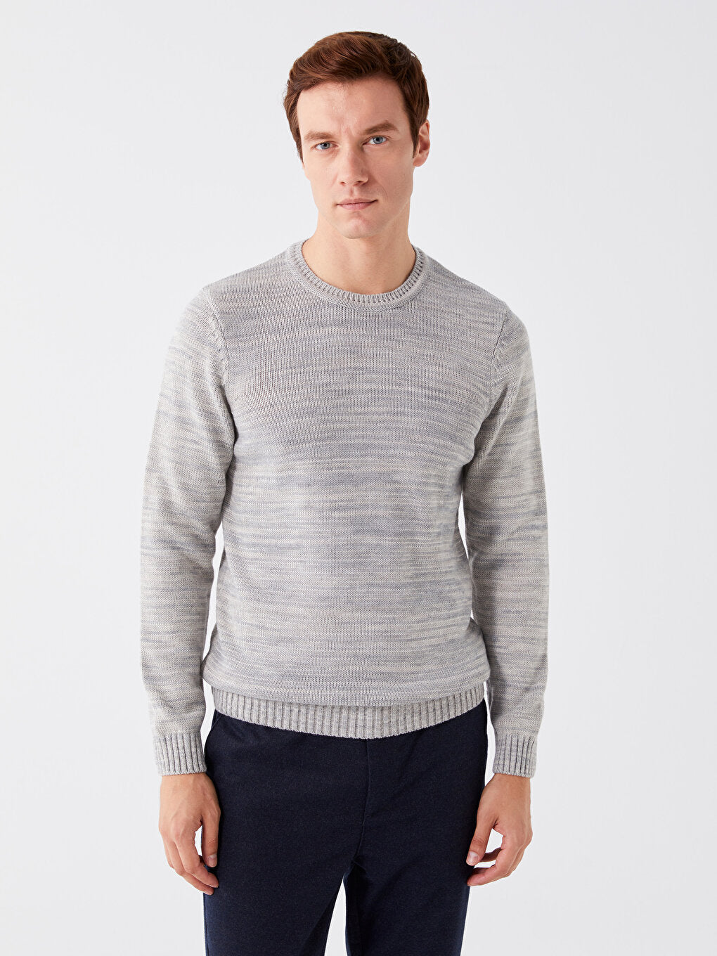 Crew Neck Long Sleeve Patterned Men's Knitwear Sweater