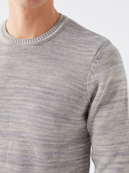 Crew Neck Long Sleeve Patterned Men's Knitwear Sweater