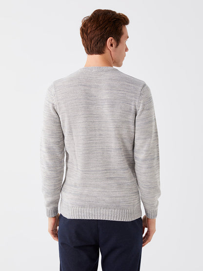 Crew Neck Long Sleeve Patterned Men's Knitwear Sweater