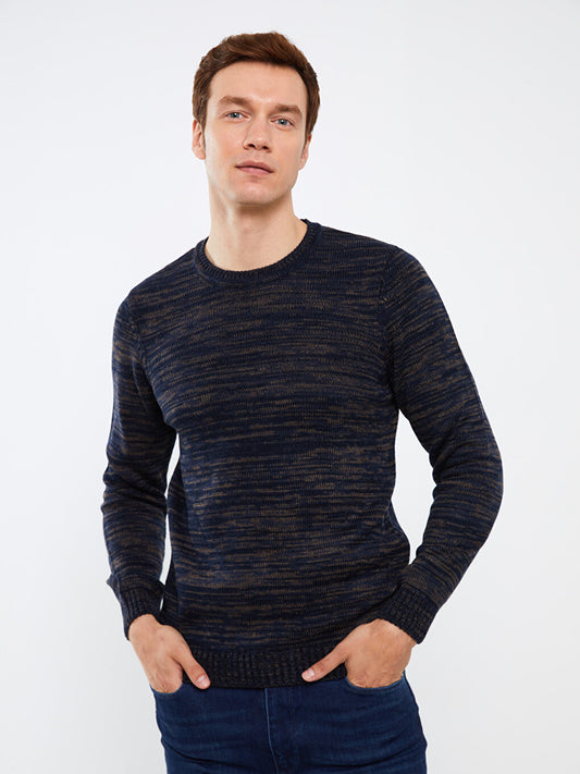 Crew Neck Long Sleeve Patterned Men's Knitwear Sweater