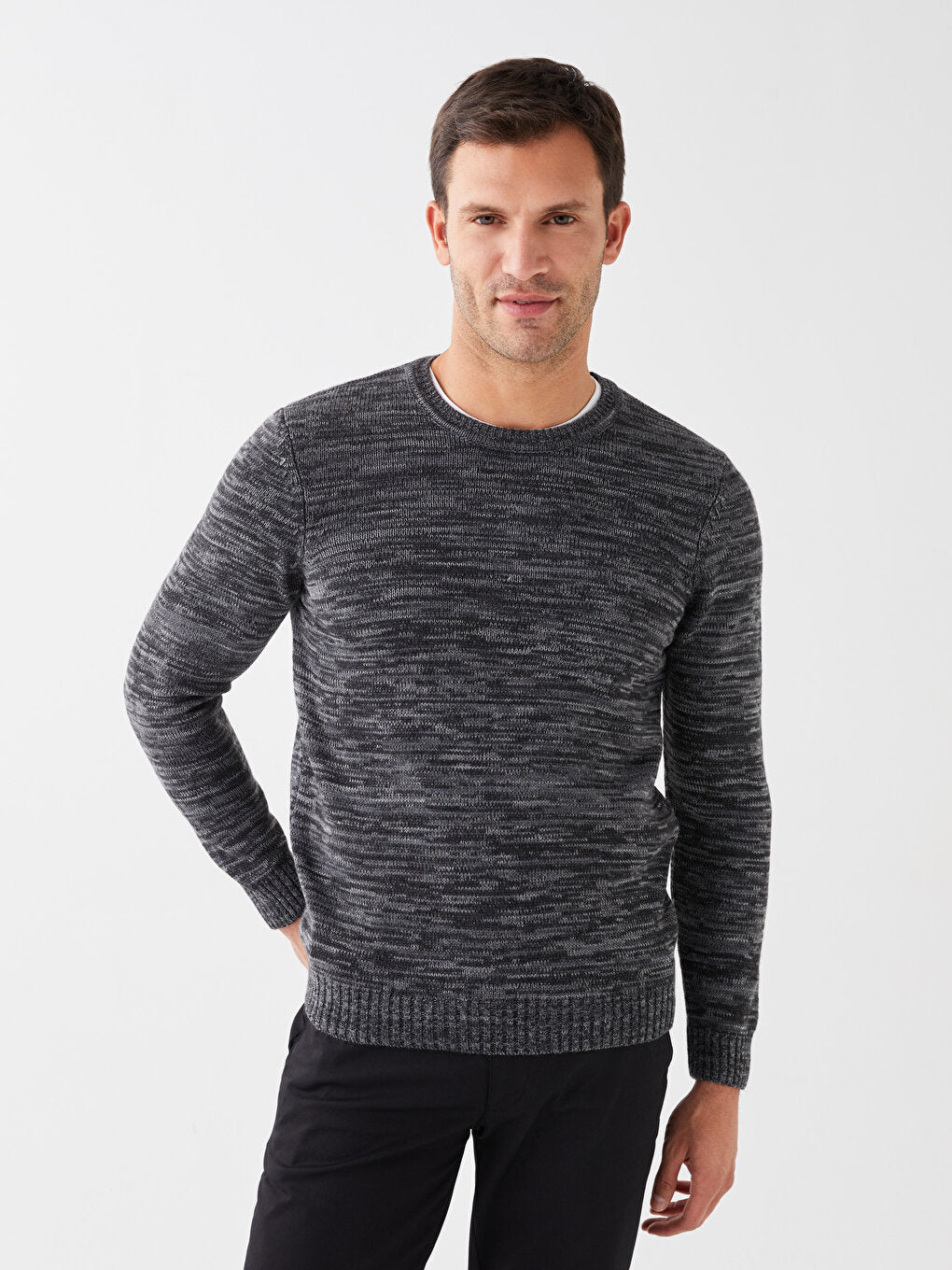 Crew Neck Long Sleeve Patterned Men's Knitwear Sweater