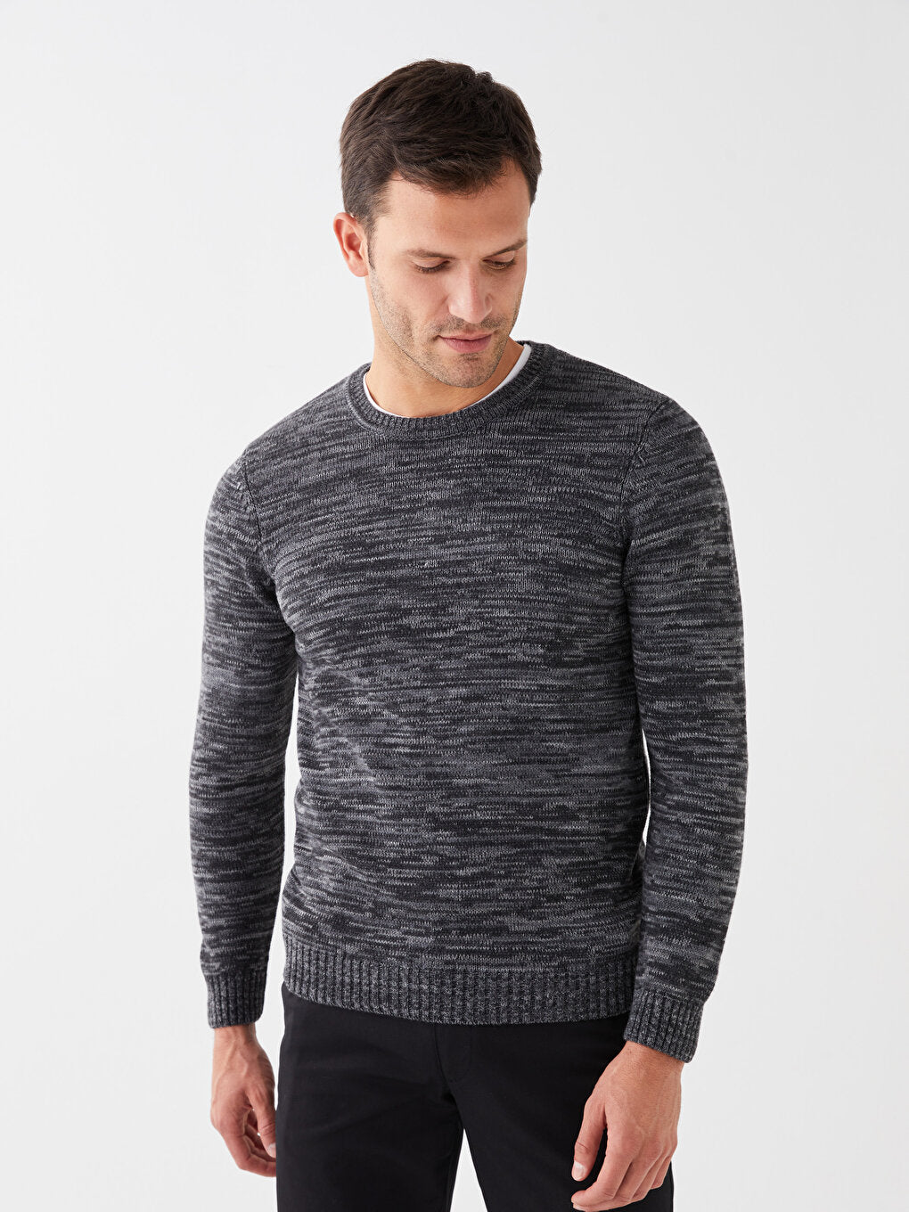 Crew Neck Long Sleeve Patterned Men's Knitwear Sweater