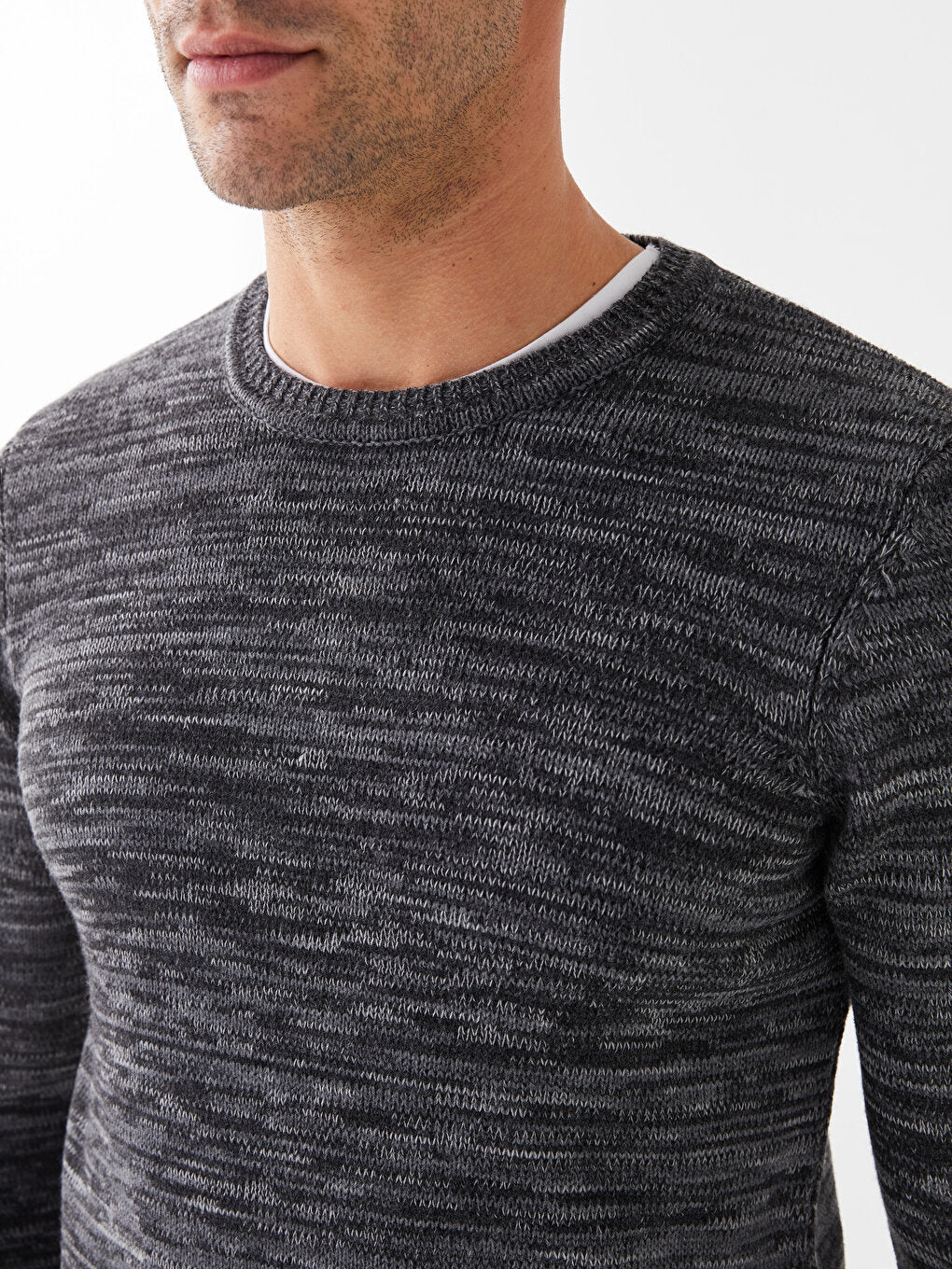 Crew Neck Long Sleeve Patterned Men's Knitwear Sweater