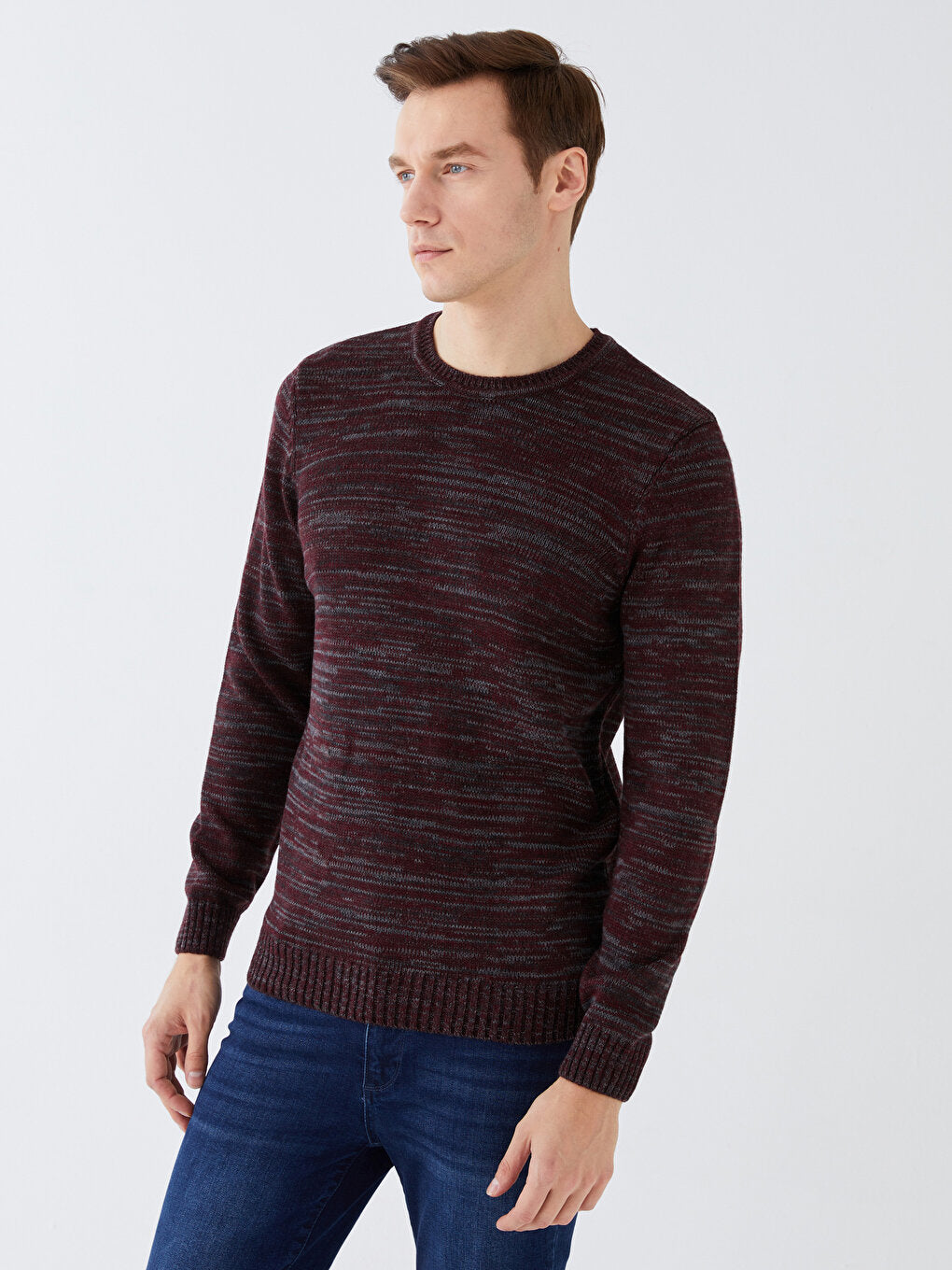 Crew Neck Long Sleeve Patterned Men's Knitwear Sweater