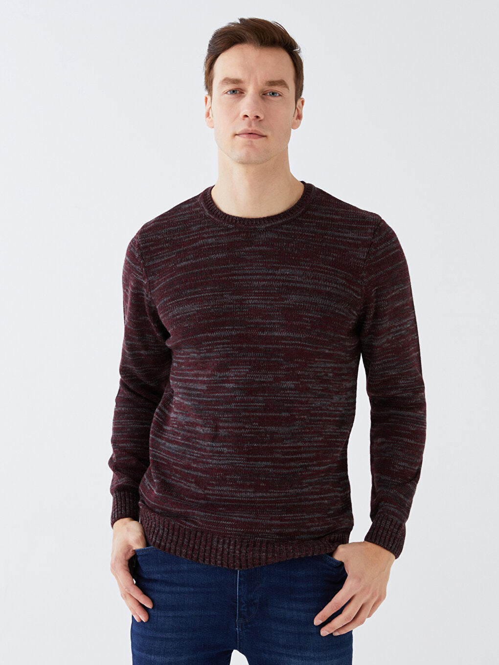 Crew Neck Long Sleeve Patterned Men's Knitwear Sweater