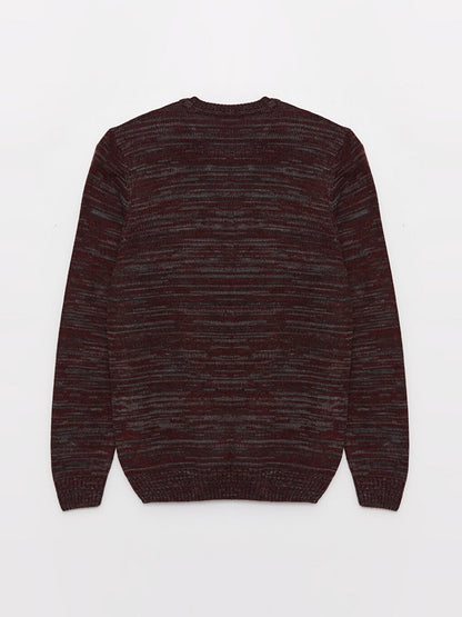 Crew Neck Long Sleeve Patterned Men's Knitwear Sweater