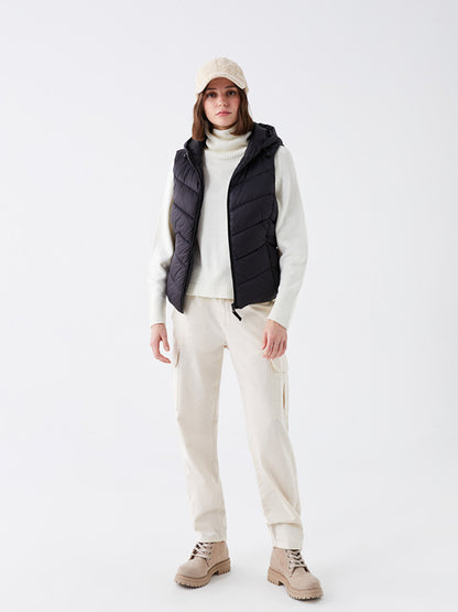 Hooded Self-Patterned Women's Puffer Vest