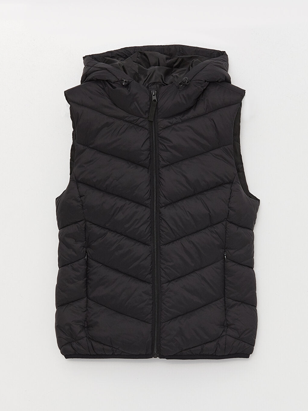 Hooded Self-Patterned Women's Puffer Vest