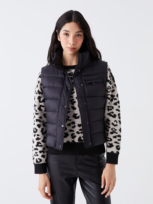 Women's High Collar Plain Puffer Vest