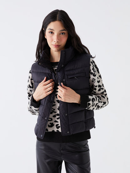 Women's High Collar Plain Puffer Vest