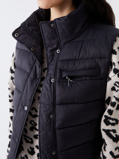 Women's High Collar Plain Puffer Vest