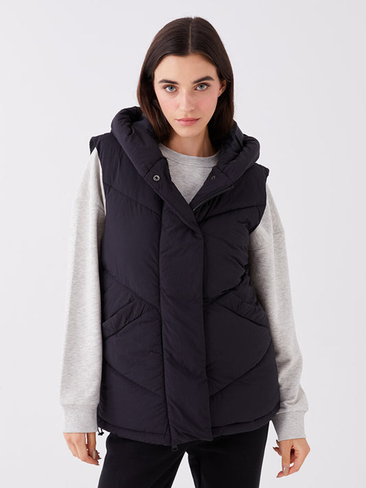 Women's Hooded Plain Puffer Vest