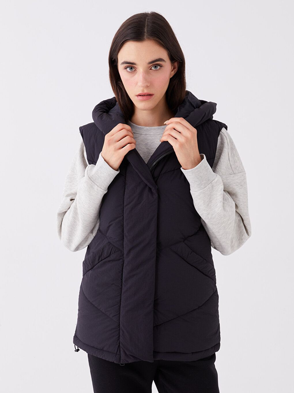 Women's Hooded Plain Puffer Vest