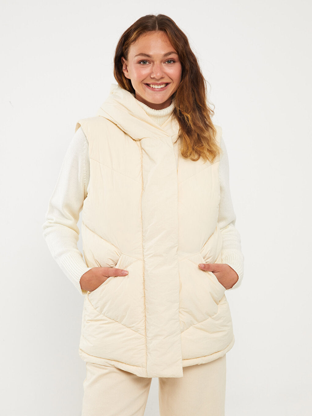 Women's Hooded Plain Puffer Vest