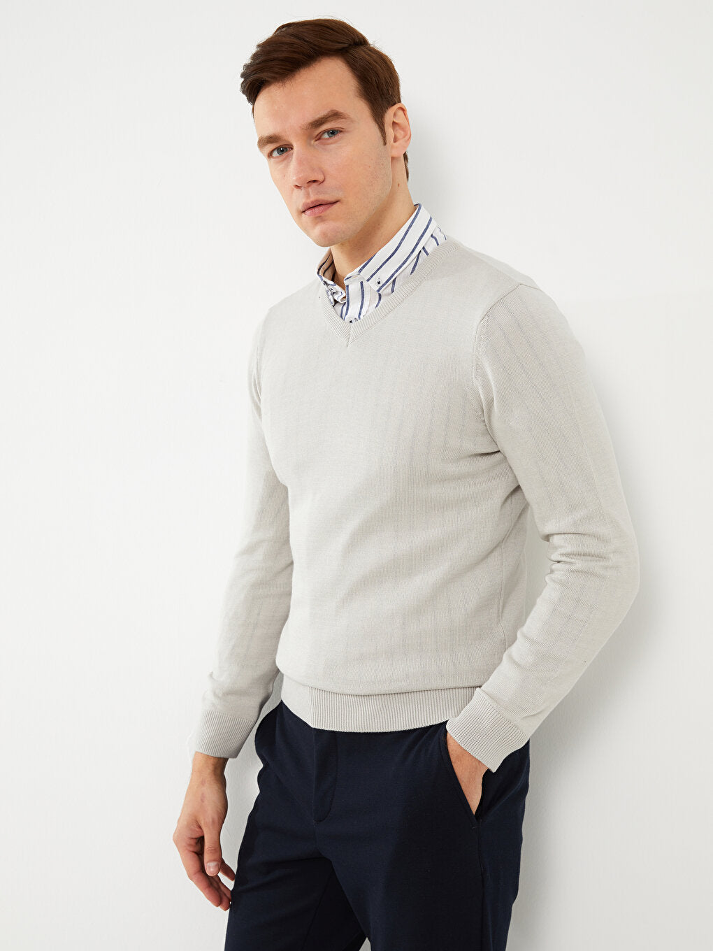 V-Neck Long Sleeve Men's Knitwear Sweater