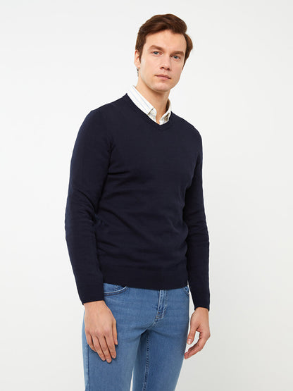 V-Neck Long Sleeve Men's Knitwear Sweater