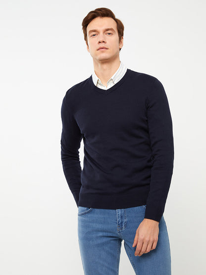 V-Neck Long Sleeve Men's Knitwear Sweater