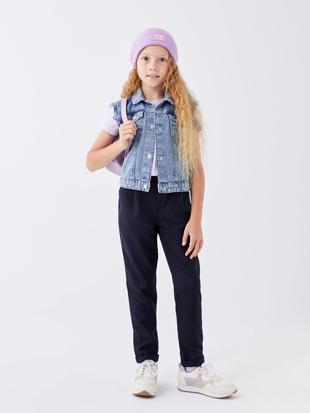 Basic Girl's Trousers with Elastic Waist