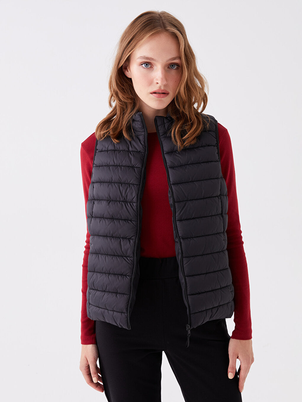 Women's High Collar Plain Puffer Vest