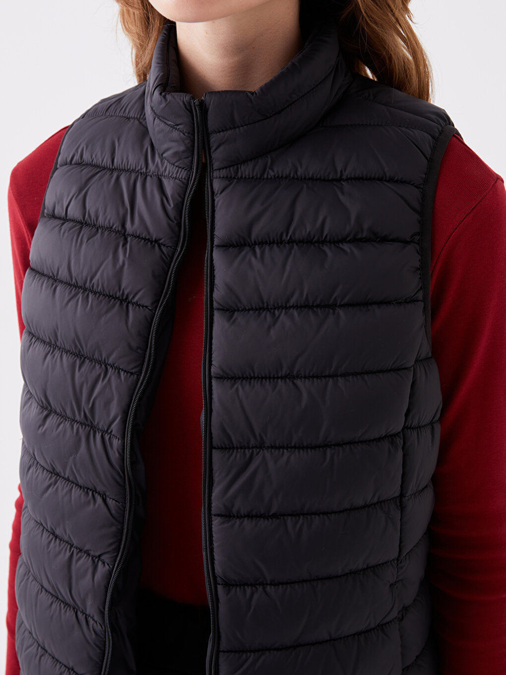 Women's High Collar Plain Puffer Vest