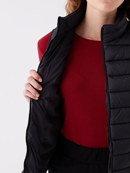 Women's High Collar Plain Puffer Vest