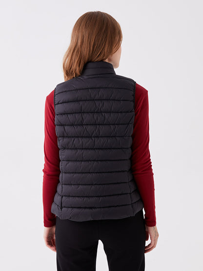 Women's High Collar Plain Puffer Vest