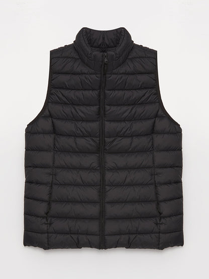 Women's High Collar Plain Puffer Vest