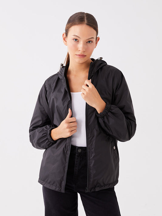 Hooded Plain Long Sleeve Women's Raincoat