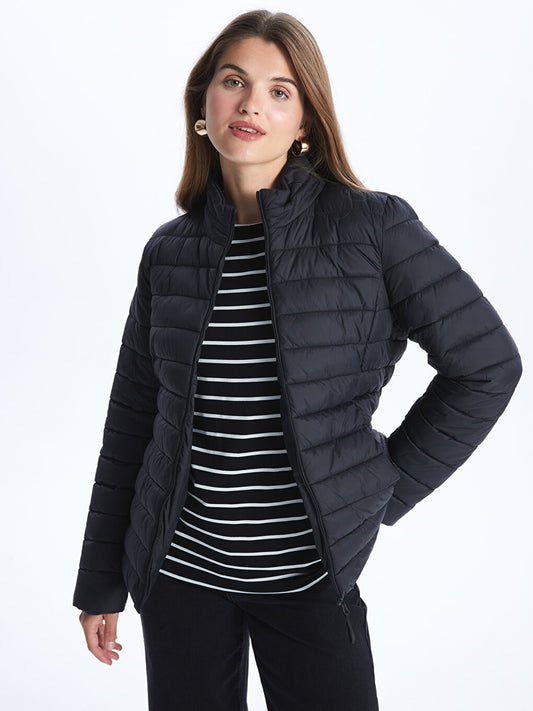 Women's High Collar Plain Puffer Coat