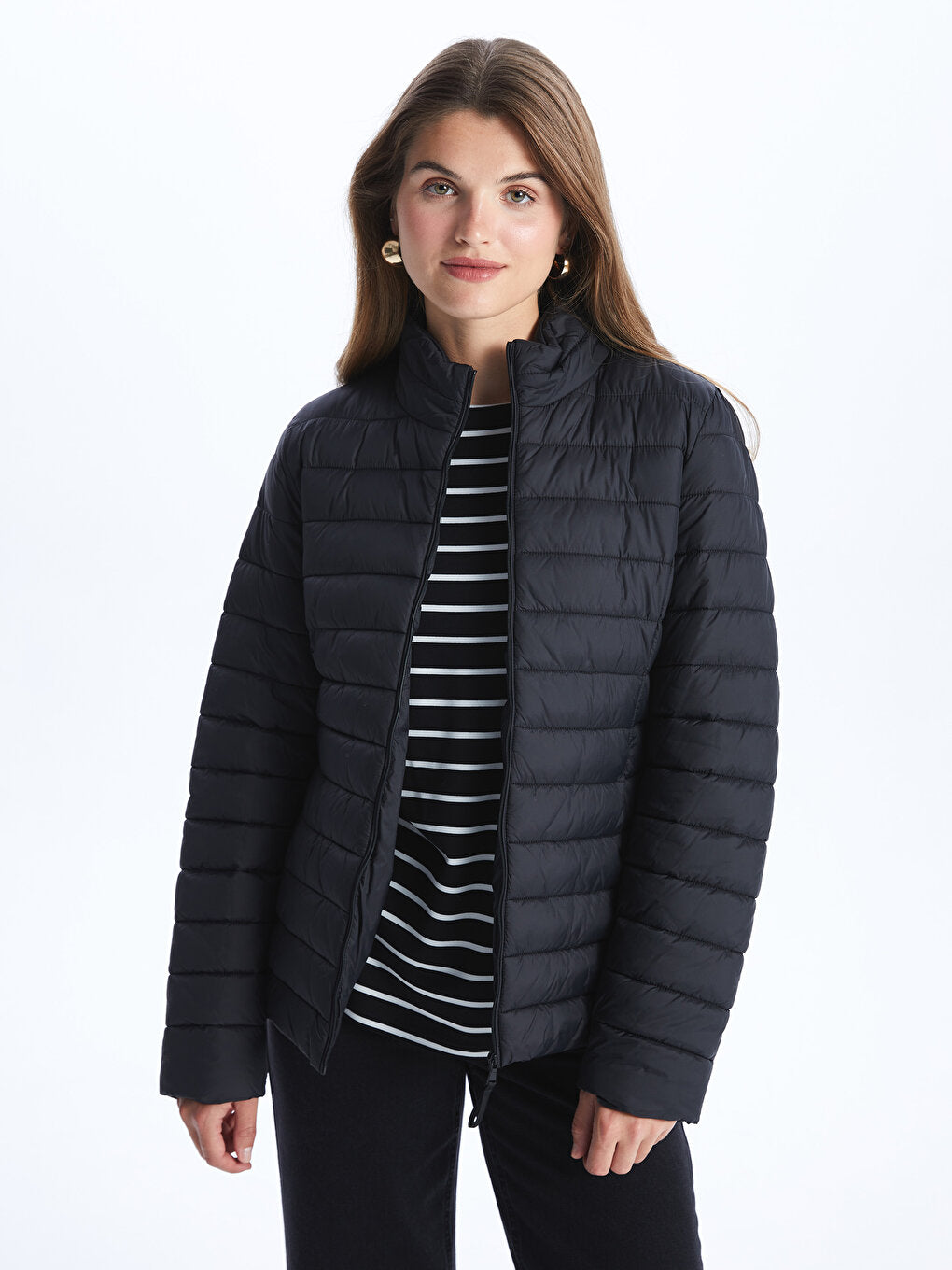 Women's High Collar Plain Puffer Coat