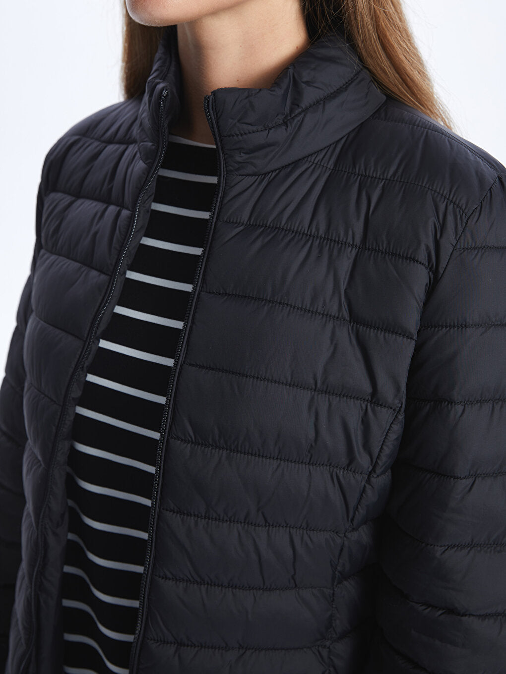 Women's High Collar Plain Puffer Coat