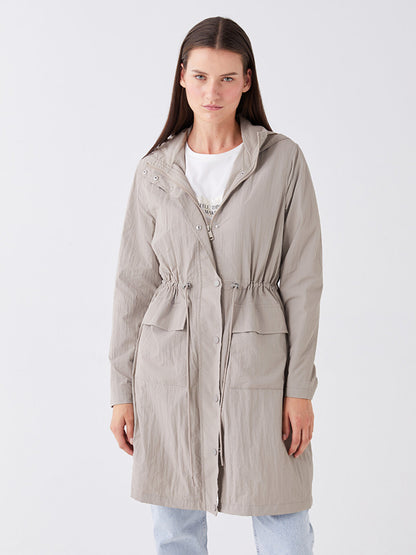 Hooded Plain Long Sleeve Women's Raincoat