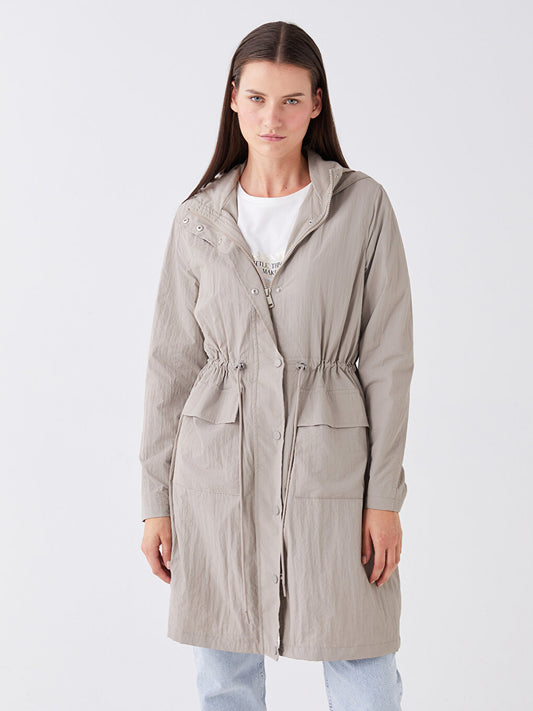 Hooded Plain Long Sleeve Women's Raincoat