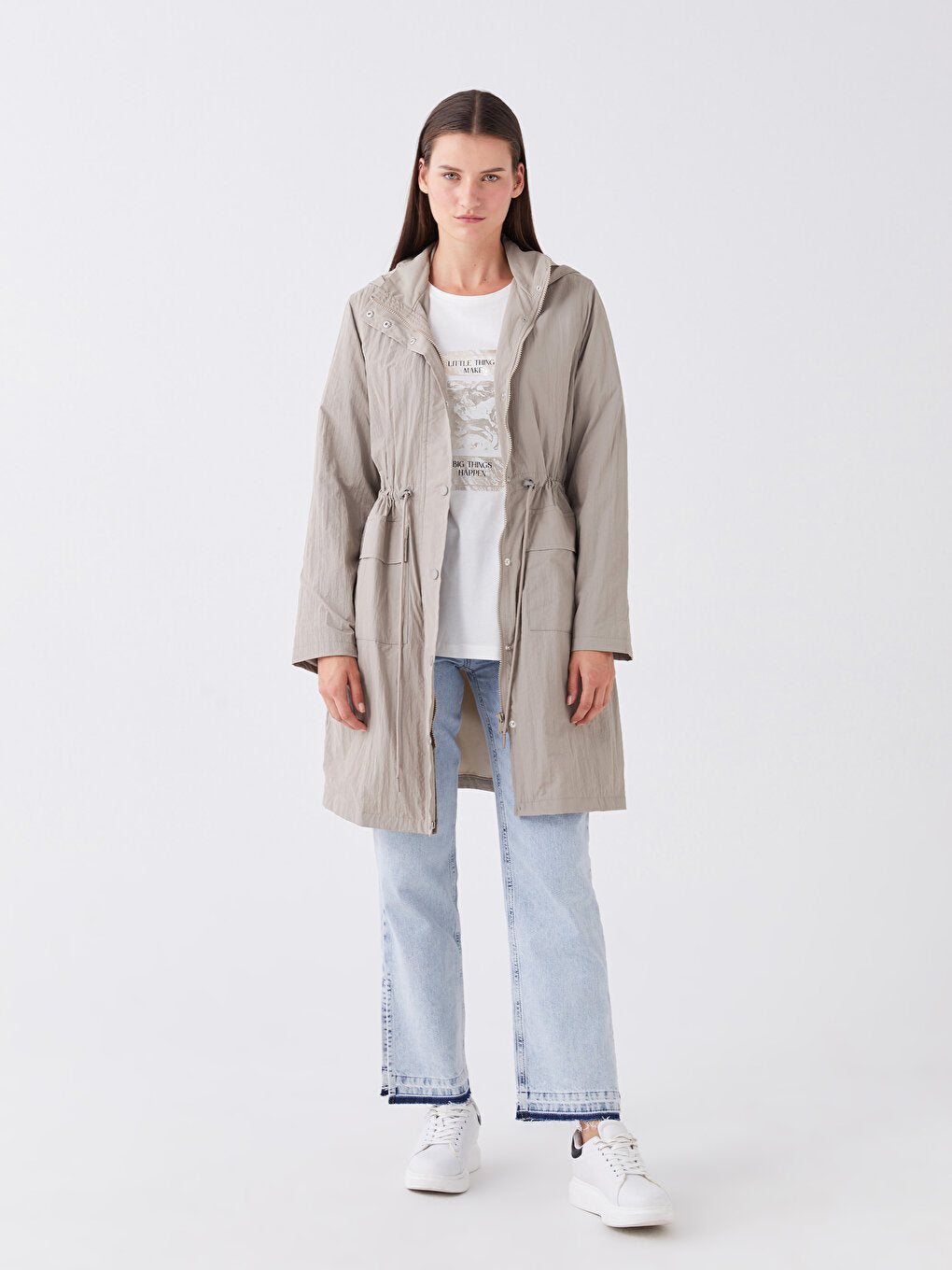 Hooded Plain Long Sleeve Women's Raincoat