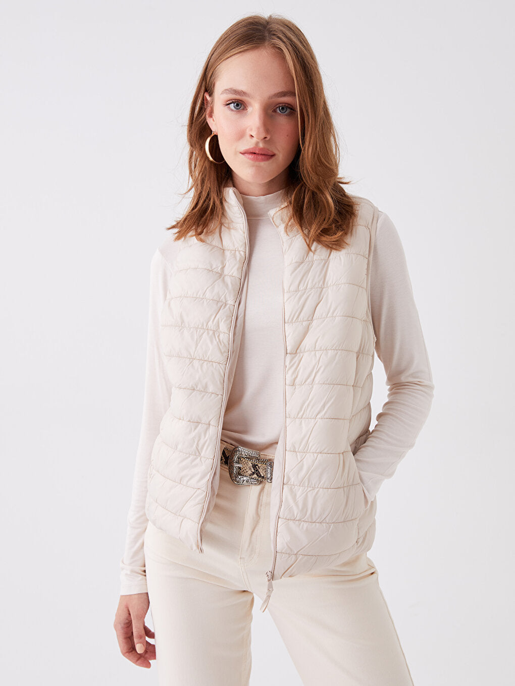 Women's High Collar Plain Puffer Vest