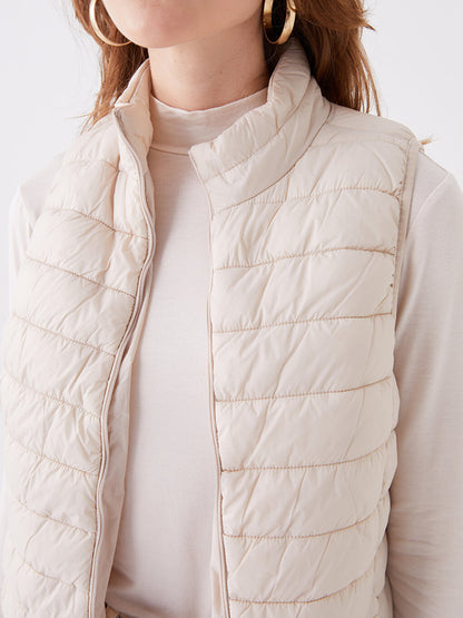 Women's High Collar Plain Puffer Vest