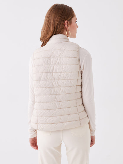 Women's High Collar Plain Puffer Vest